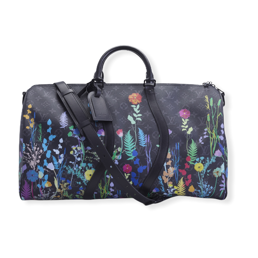 Louis Vuitton Keepall 50 Monogram Eclipse Floral Travel Bag