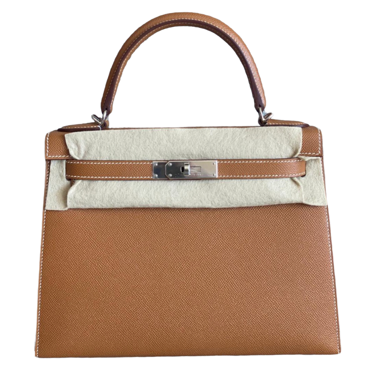 Hermes Kelly 25 Gold Epsom Palladium Hardware Tailored Styling
