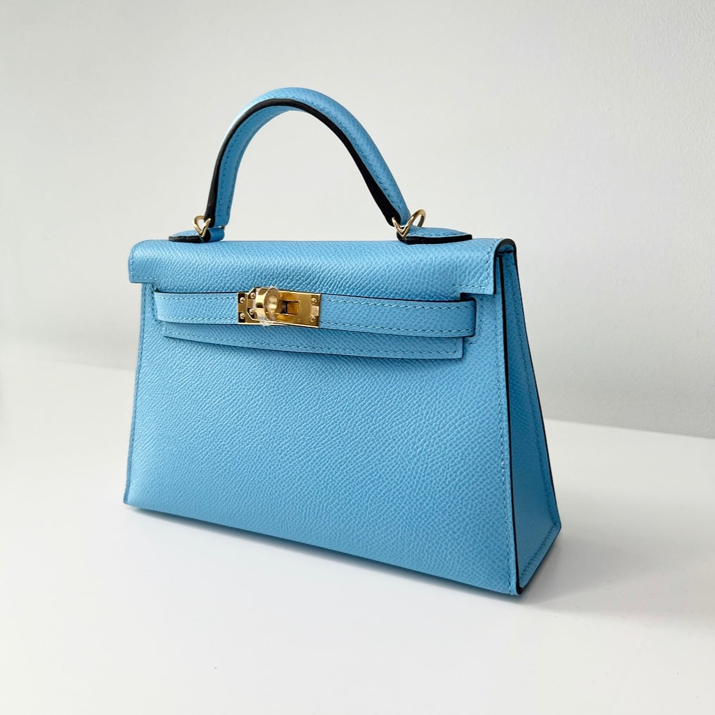 Hermès Kelly 20 Blue Celeste Epsom Gold Hardware – Tailored Styling