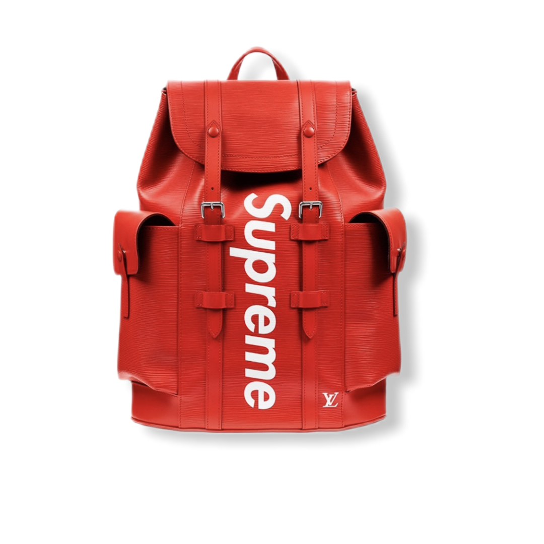 red lv supreme backpack