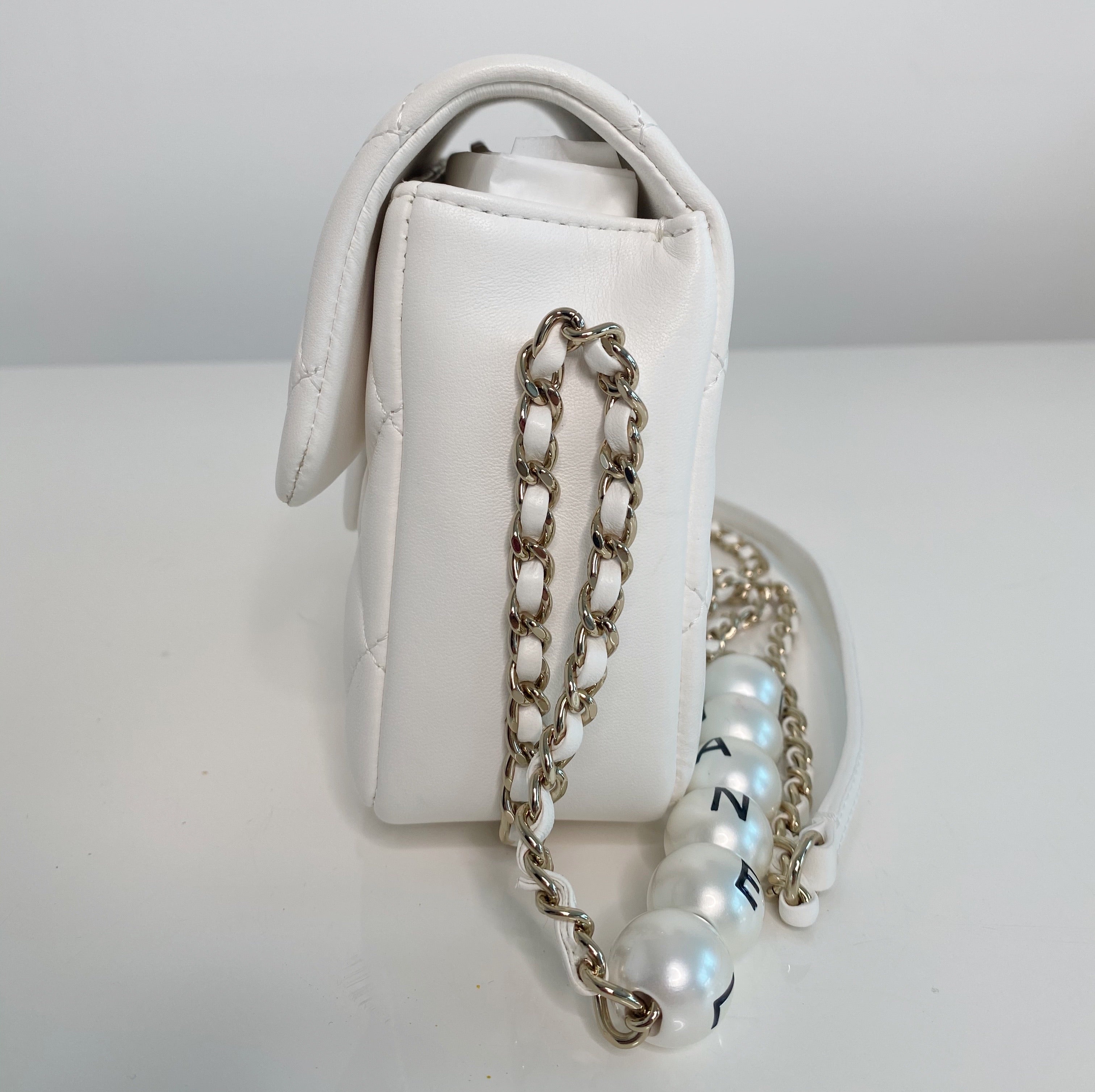 chanel white bag with pearls